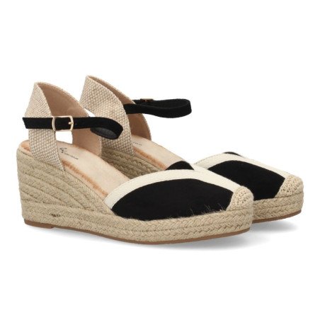 Sandalias de cuña en yute hebilla de mujer color negro TF2913