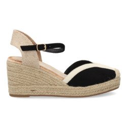Sandalias de cuña en yute hebilla de mujer color negro TF2913