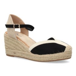 Sandalias de cuña en yute hebilla de mujer color negro TF2913