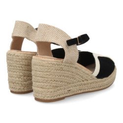 Sandalias de cuña en yute hebilla de mujer color negro TF2913