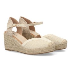 Sandalias doradas de cuña en yute hebilla de mujer TF2913