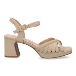 Sandalias tacón ancho fiesta de mujer pala trenzada color beige W18-200