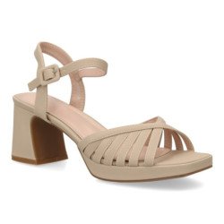 Sandalias tacón ancho fiesta de mujer pala trenzada color beige W18-200