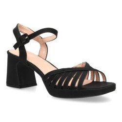 Sandalias tacón ancho fiesta de mujer pala trenzada color negro W18-200
