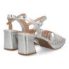 Sandalias plateadas tacón ancho fiesta de mujer pala trenzada W18-200