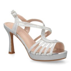 Sandalias plateadas tacon fino pala tiras comodas de mujer W18-203