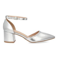 Zapatos plateados tacon comodo elegante salon de mujer YK265