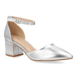 Zapatos plateados tacon comodo elegante salon de mujer YK265