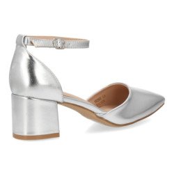 Zapatos plateados tacon comodo elegante salon de mujer YK265
