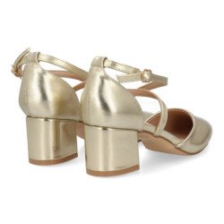 Zapatos dorados tacon comodo elegante salon de mujer YK531