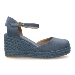 Sandalias de cuña media en yute hebilla de mujer color celeste CF-3036
