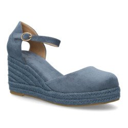 Sandalias de cuña media en yute hebilla de mujer color celeste CF-3036