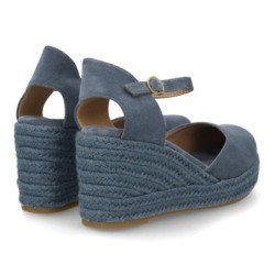 Sandalias de cuña media en yute hebilla de mujer color celeste CF-3036