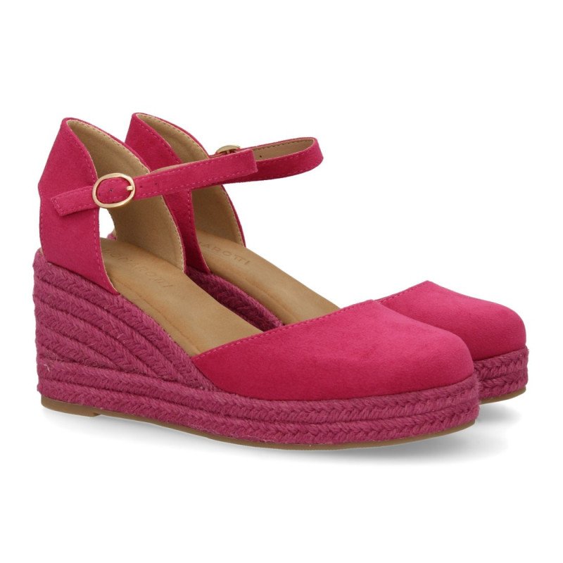 Sandalias de cuña media en yute hebilla de mujer color fucsia CF-3036