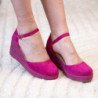 Sandalias de cuña media en yute hebilla de mujer color fucsia CF-3036