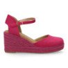 Sandalias de cuña media en yute hebilla de mujer color fucsia CF-3036