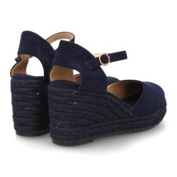 Sandalias de cuña media en yute hebilla de mujer color marino CF-3036
