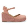 Sandalias de cuña media en yute hebilla de mujer color rosa CF-3036