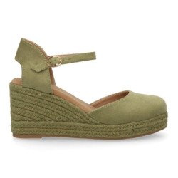 Sandalias de cuña media en yute hebilla de mujer color verde CF-3036