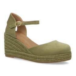 Sandalias de cuña media en yute hebilla de mujer color verde CF-3036