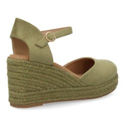 Sandalias de cuña media en yute hebilla de mujer color verde CF-3036