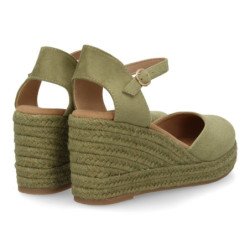 Sandalias de cuña media en yute hebilla de mujer color verde CF-3036