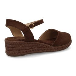 Sandalias de cuña baja en yute hebilla de mujer color marron cafe CF-5618