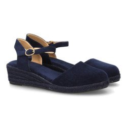 Sandalias de cuña baja en yute hebilla de mujer color marino CF-5618