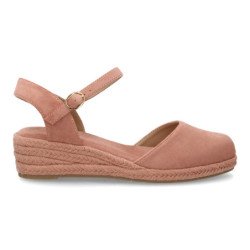 Sandalias de cuña baja en yute hebilla de mujer color rosa CF-5618