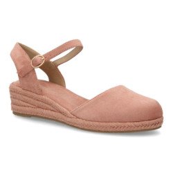 Sandalias de cuña baja en yute hebilla de mujer color rosa CF-5618