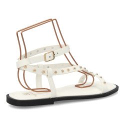 Sandalias planas comodas tiras con tachuelas de mujer color blanco HG-5806