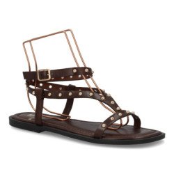 Sandalias planas comodas tiras con tachuelas de mujer color marron cafe HG-5806