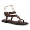 Sandalias planas comodas tiras con tachuelas de mujer color marron cafe HG-5806