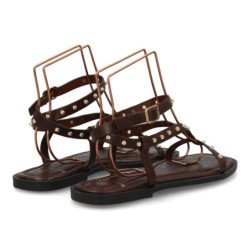 Sandalias planas comodas tiras con tachuelas de mujer color marron cafe HG-5806