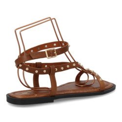 Sandalias planas comodas tiras con tachuelas de mujer color camel HG-5806