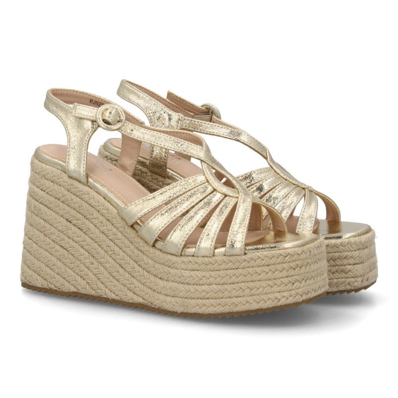 Sandalias doradas de mujer con plataforma en yute tiras HJN25-1S