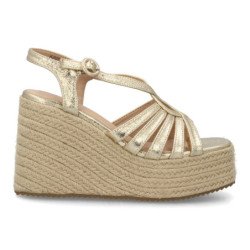 Sandalias doradas de mujer con plataforma en yute tiras HJN25-1S