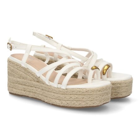 Sandalias de mujer con plataforma en yute tiras color blanco HJN25-5S