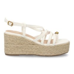 Sandalias de mujer con plataforma en yute tiras color blanco HJN25-5S