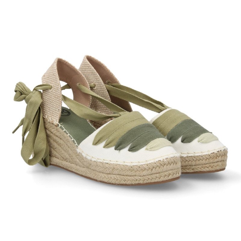 Sandalias de mujer con cuña en yute lazos color verde MT-123