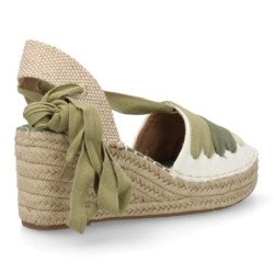 Sandalias de mujer con cuña en yute lazos color verde MT-123
