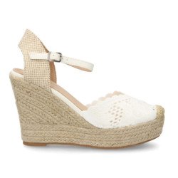 Sandalias de cuña alta en yute crochet de mujer color blanco VR5-1516