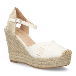Sandalias de cuña alta en yute crochet de mujer color blanco VR5-1516