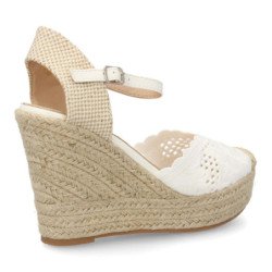 Sandalias de cuña alta en yute crochet de mujer color blanco VR5-1516