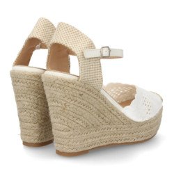 Sandalias de cuña alta en yute crochet de mujer color blanco VR5-1516