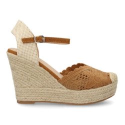 Sandalias de cuña alta en yute crochet de mujer color camel VR5-1516