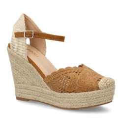 Sandalias de cuña alta en yute crochet de mujer color camel VR5-1516