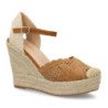 Sandalias de cuña alta en yute crochet de mujer color camel VR5-1516