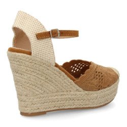 Sandalias de cuña alta en yute crochet de mujer color camel VR5-1516