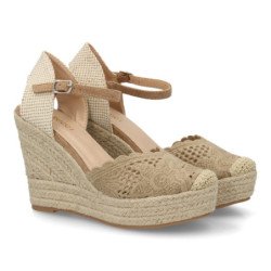 Sandalias de cuña alta en yute crochet de mujer color taupe VR5-1516